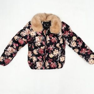 Black Floral Puffer Jacket